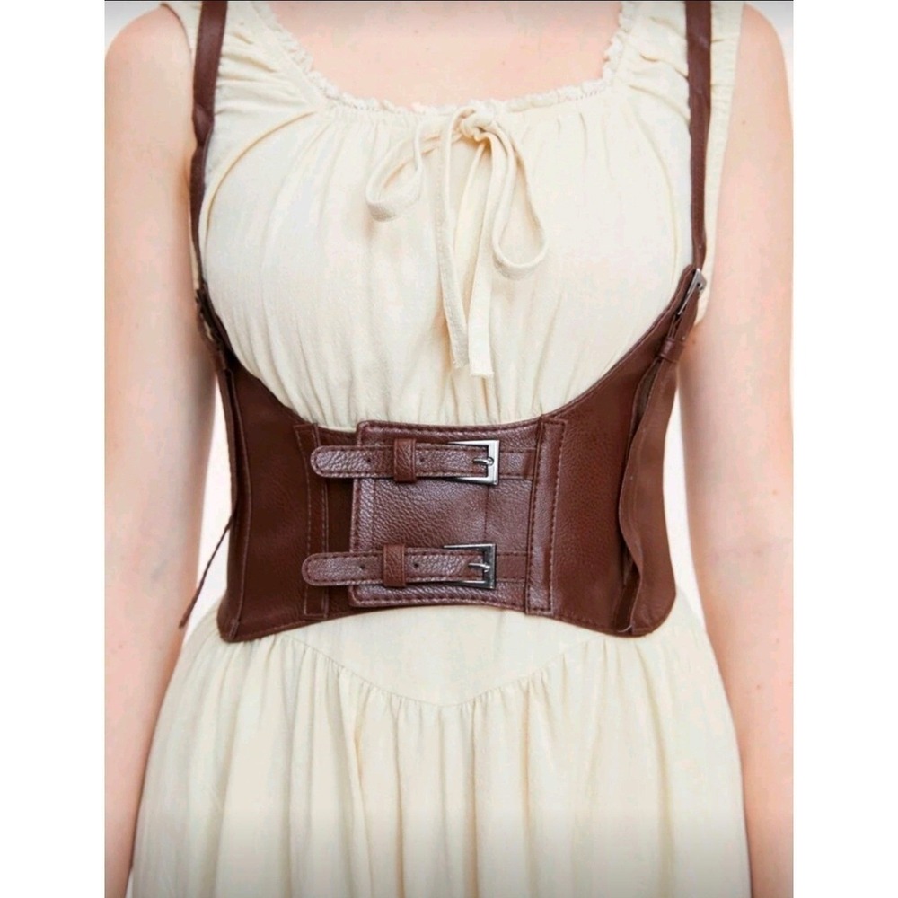 Steampunk Corset Belt Brown Faux Leather Buckle Strap Waist Cincher Accessory